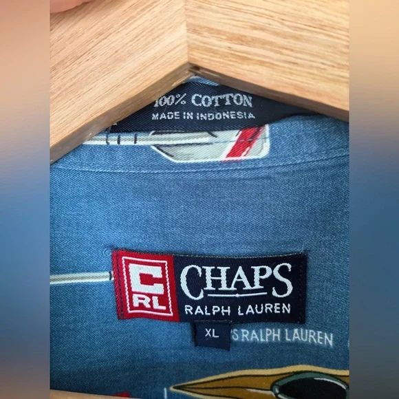 Vintage Chaps Ralph Lauren Shirt Men Rowing Kayak Button Up Long Sleeve - Picture 4 of 6